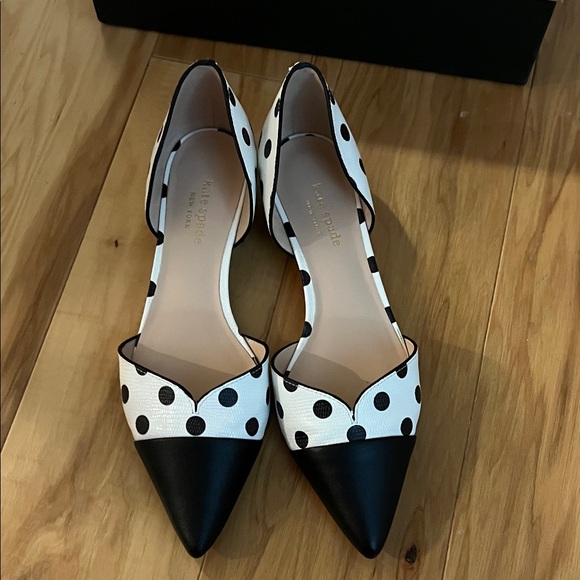 kate spade Shoes - kate spade Black and White Polka Dot Pointed Toe D'Orsay Flats
